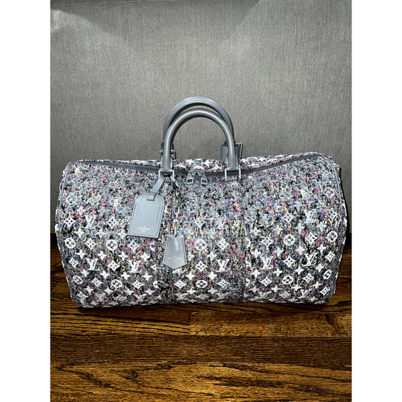Louis Vuitton Keepall Bandouliere 50 Felt Grey Recycled Logo Weekend Travel Bag - Picture 2 of 12